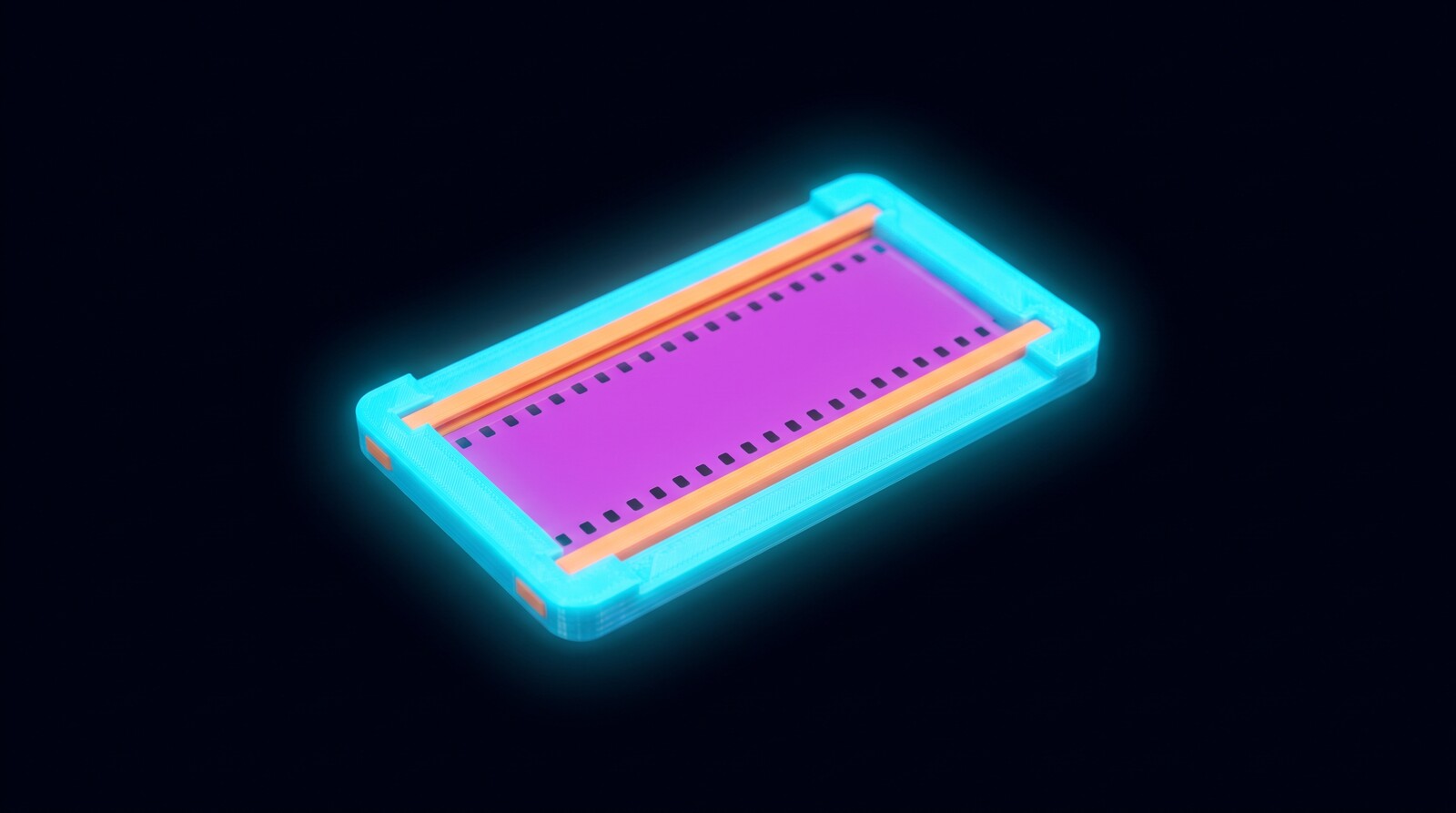 A 3D printed carrier holding a strip of film flat