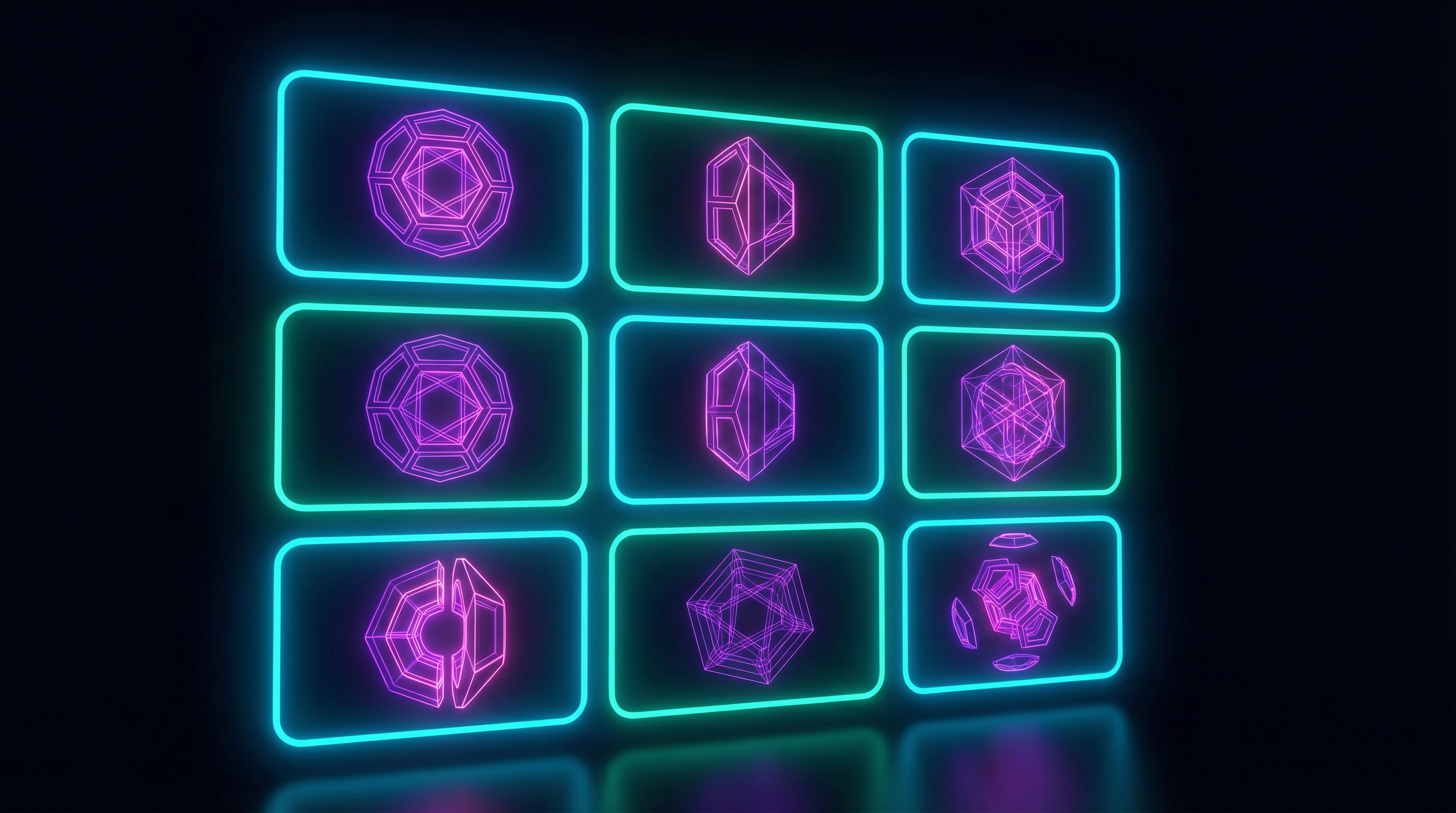 Grid of screens showing different angles of a 3D object