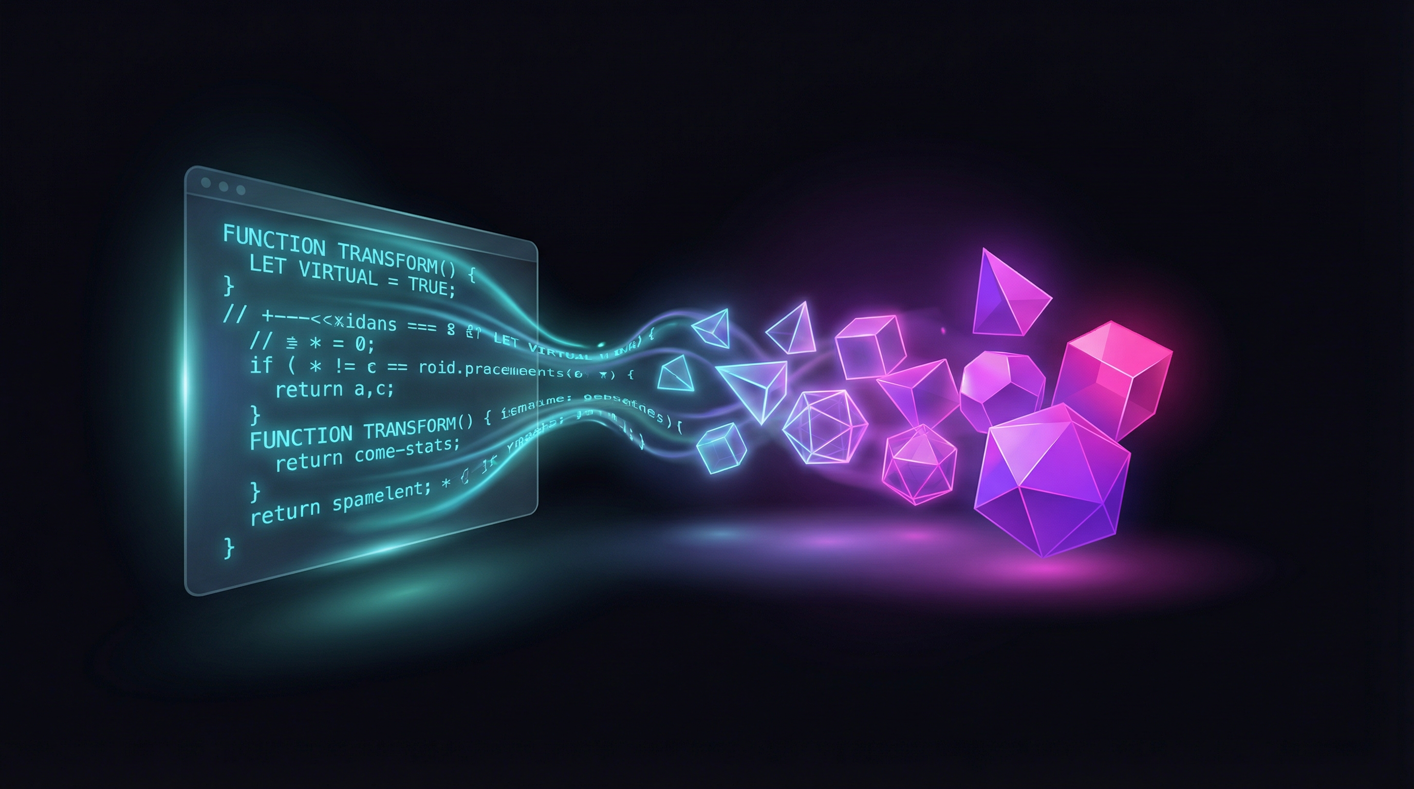 Code flowing into 3D shapes