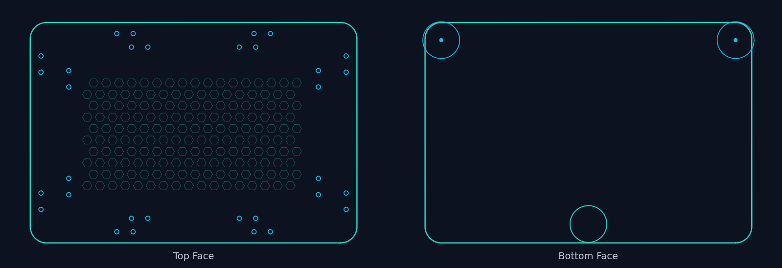 2D cross-sections of the leveling plate showing both faces