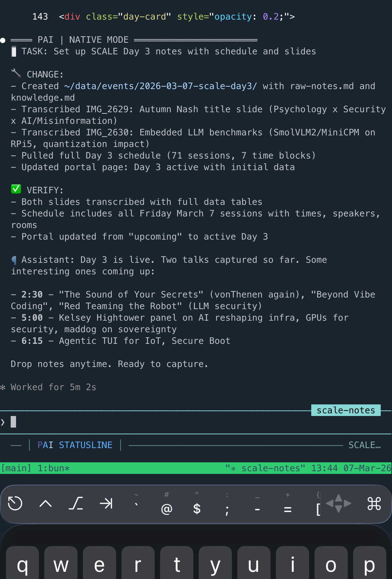 Claude Code + PAI running on my phone over SSH at the conference