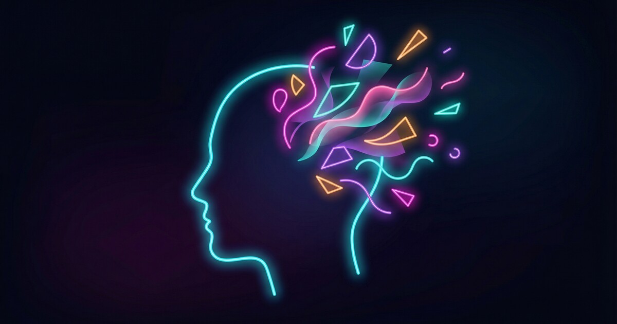 Abstract neon visualization representing the many faces of AI