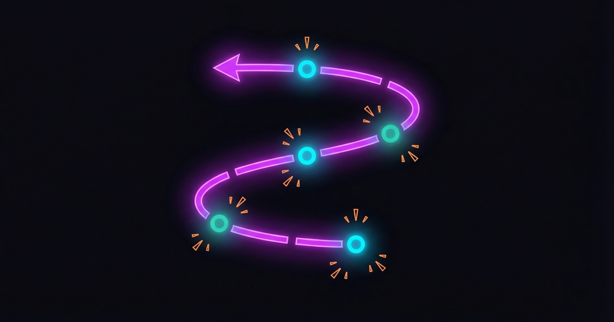 Glowing neon arrow path winding through upgrade phases